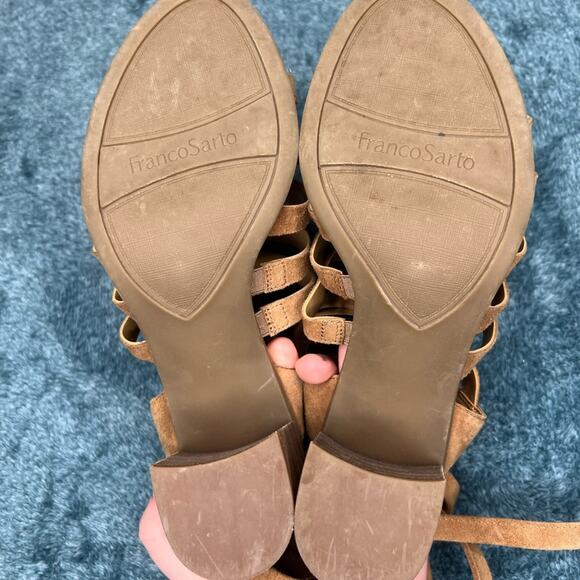 FRANCO SARTO Harmon Tan Suede Lace-Up Block Heels Size 8 - Picture 6 of 8